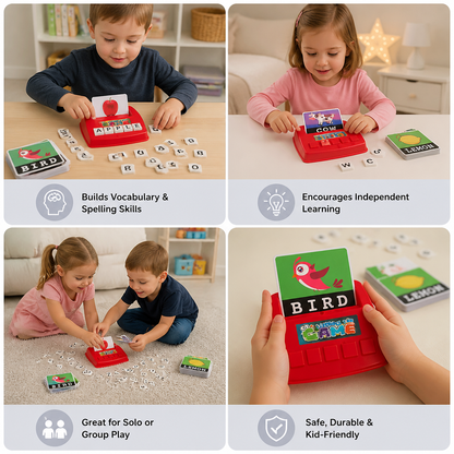 Interactive Spelling & Word Matching Game – Preschool Literacy Learning Toy with Picture Cards & Letter Tiles