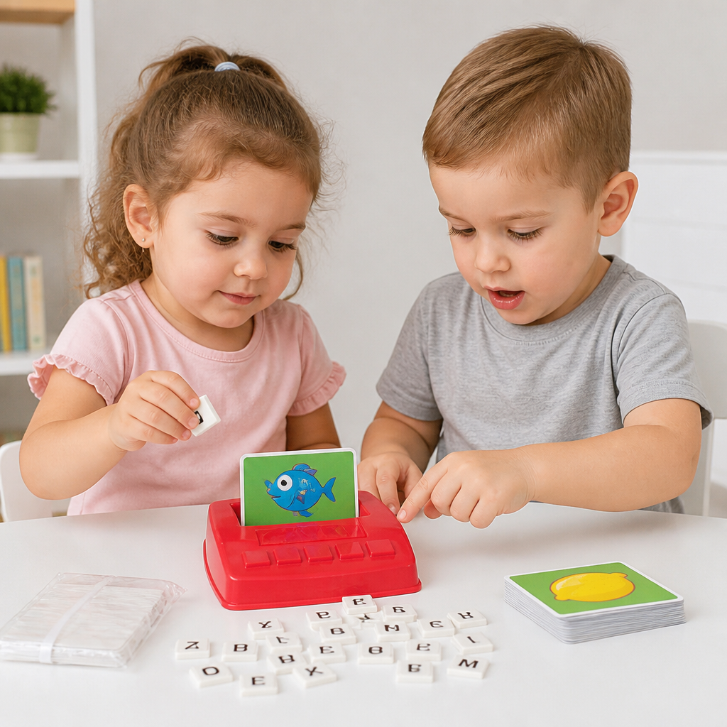 Interactive Spelling & Word Matching Game – Preschool Literacy Learning Toy with Picture Cards & Letter Tiles