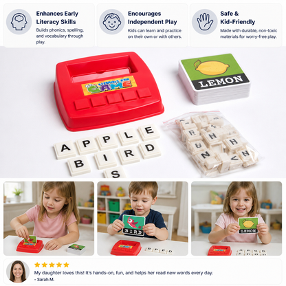 Interactive Spelling & Word Matching Game – Preschool Literacy Learning Toy with Picture Cards & Letter Tiles