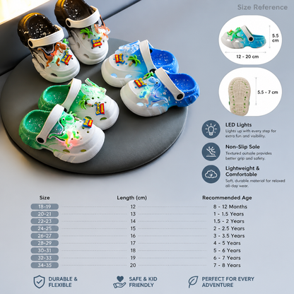 Kids’ LED Dinosaur Clogs – Light-Up Non-Slip Summer Garden & Beach Shoes