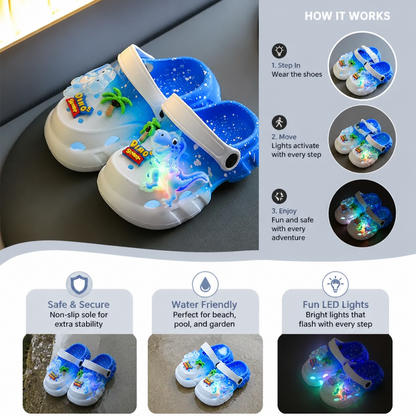 Kids’ LED Dinosaur Clogs – Light-Up Non-Slip Summer Garden & Beach Shoes