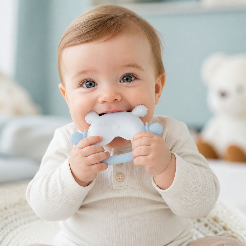 Bunny Baby Teething Mitten – Soft BPA-Free Silicone Gum Soother with Anti-Drop Wristband (3–18 Months)