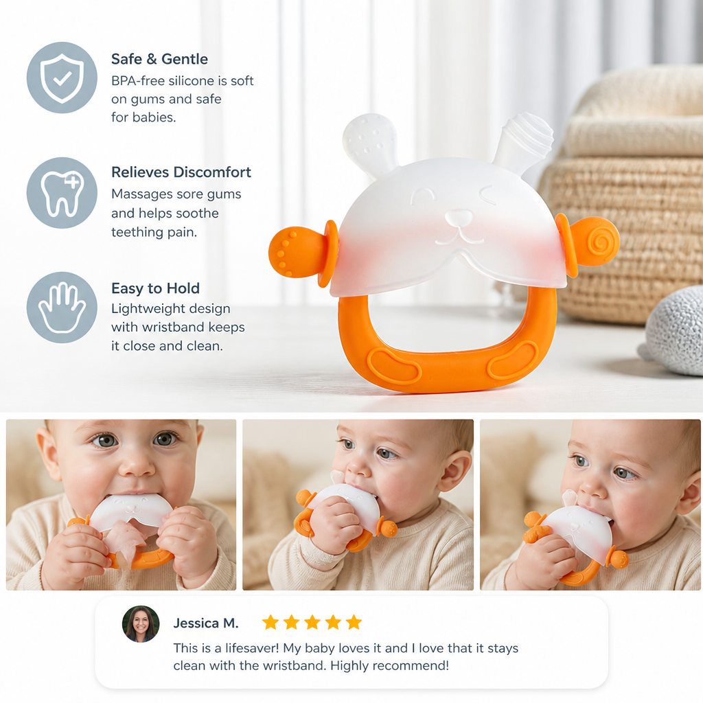 Bunny Baby Teething Mitten – Soft BPA-Free Silicone Gum Soother with Anti-Drop Wristband (3–18 Months)