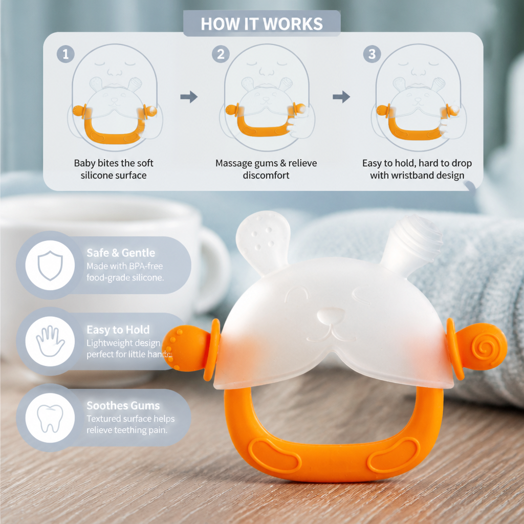 Bunny Baby Teething Mitten – Soft BPA-Free Silicone Gum Soother with Anti-Drop Wristband (3–18 Months)