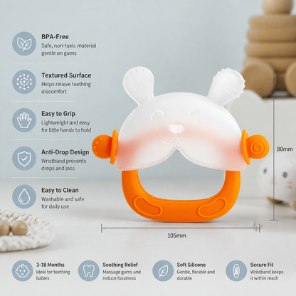 Bunny Baby Teething Mitten – Soft BPA-Free Silicone Gum Soother with Anti-Drop Wristband (3–18 Months)