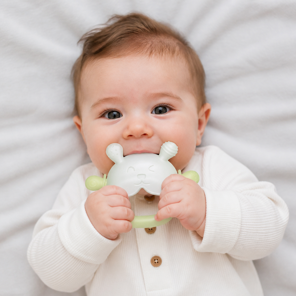 Bunny Baby Teething Mitten – Soft BPA-Free Silicone Gum Soother with Anti-Drop Wristband (3–18 Months)