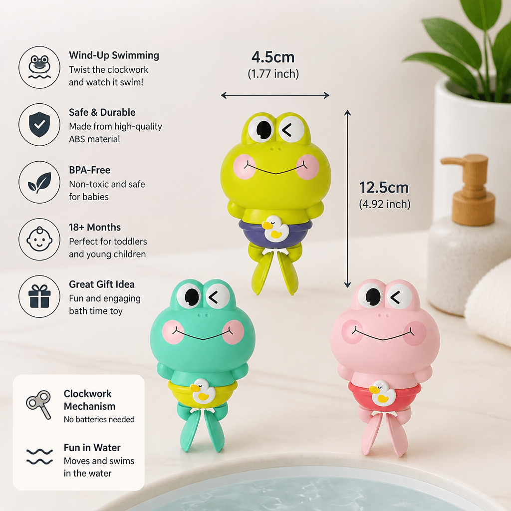 Cute Wind-Up Swimming Frog Bath Toy for Kids