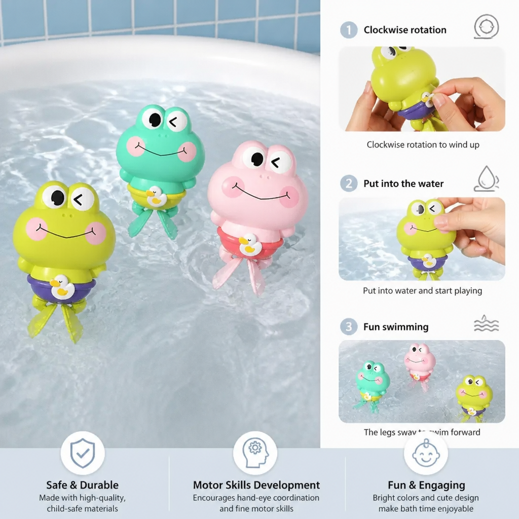 Cute Wind-Up Swimming Frog Bath Toy for Kids