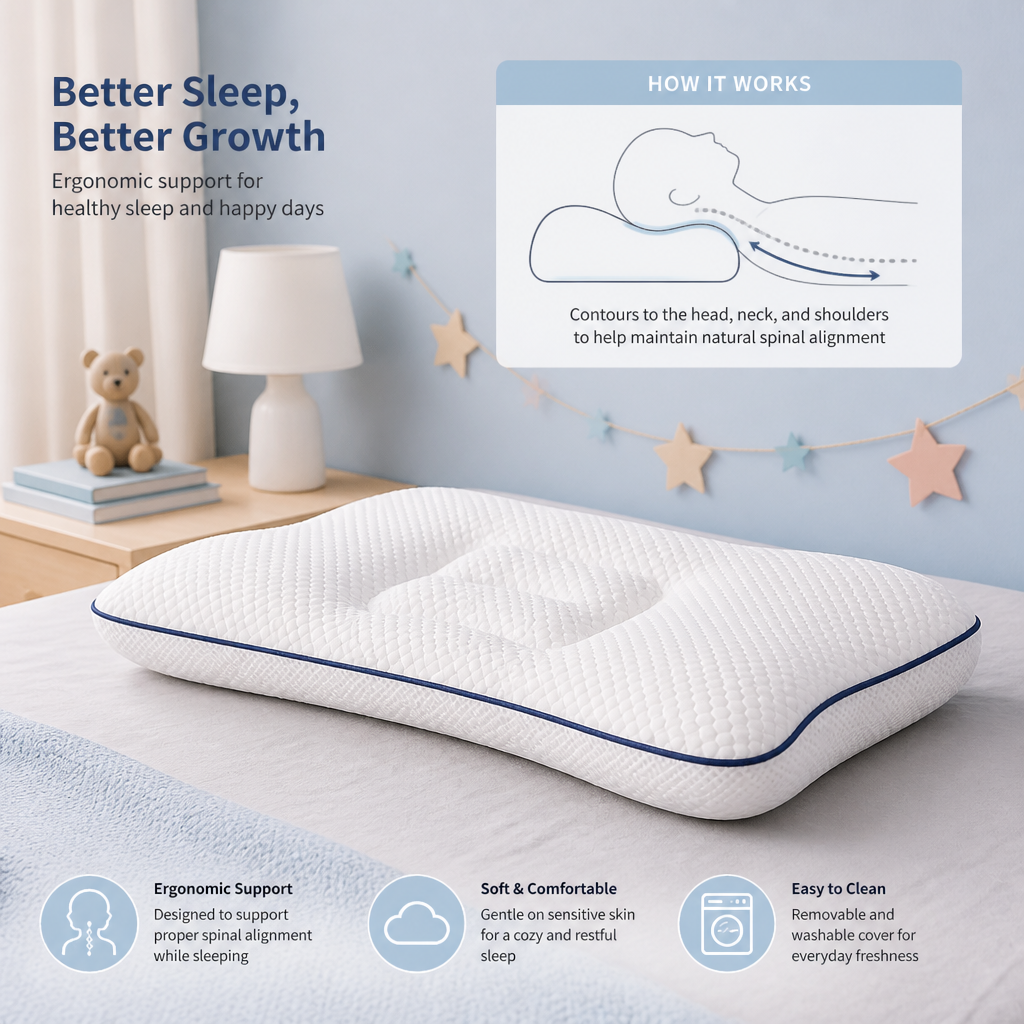Ergonomic Neck Support Memory Foam Kids Pillow