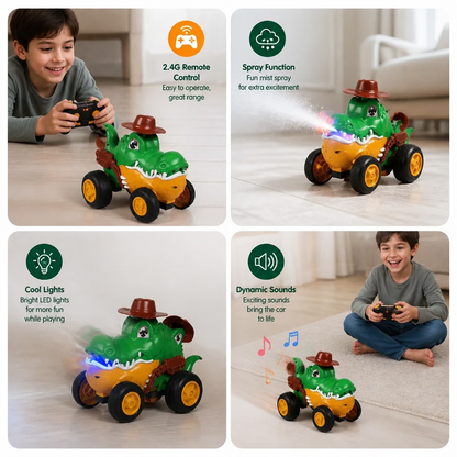 Remote Control Crocodile Stunt Car – Lights, Spray & Sound Effects