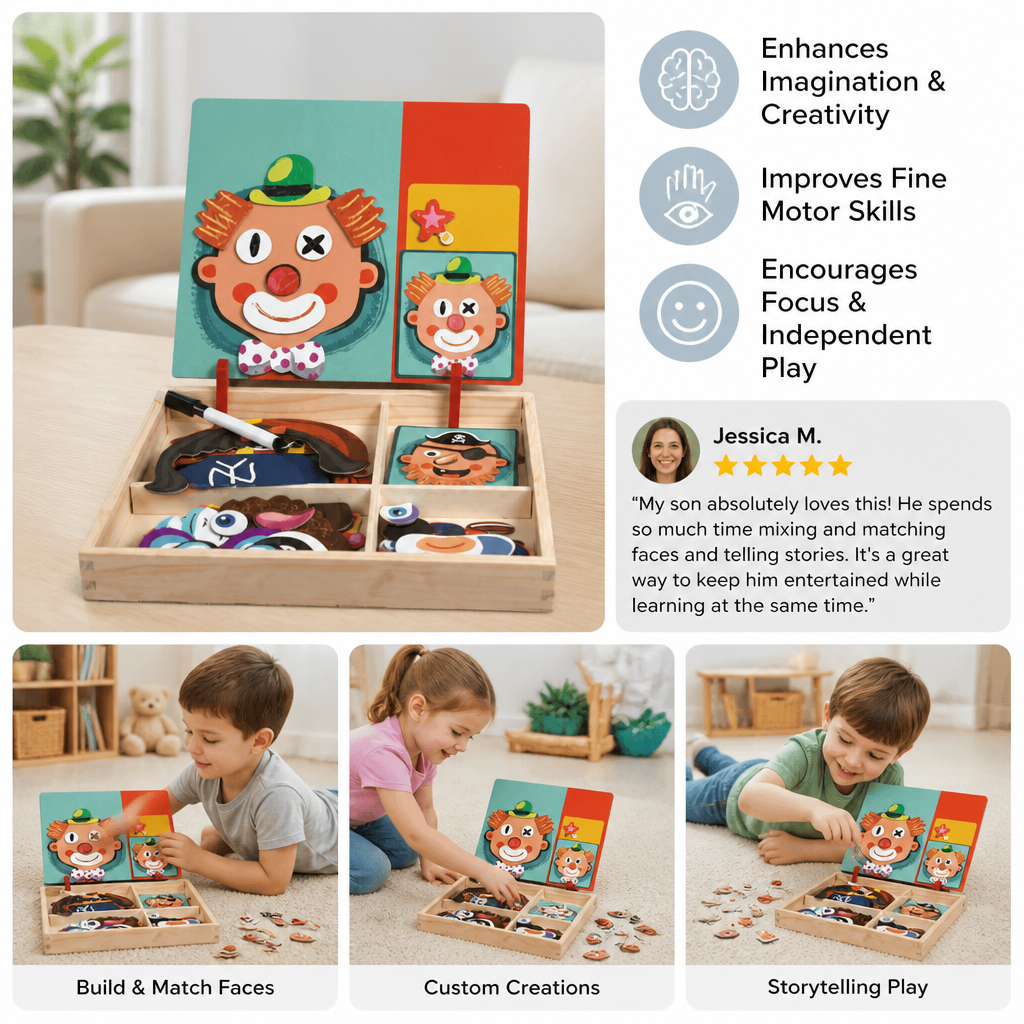 Magnetic Wooden Dress-Up & Matching Puzzle Board – Creative Learning Toy