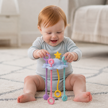 Montessori Sensory Pull & Explore Teething Toy – Silicone Pull Cord for Tactile Learning & Gum Relief