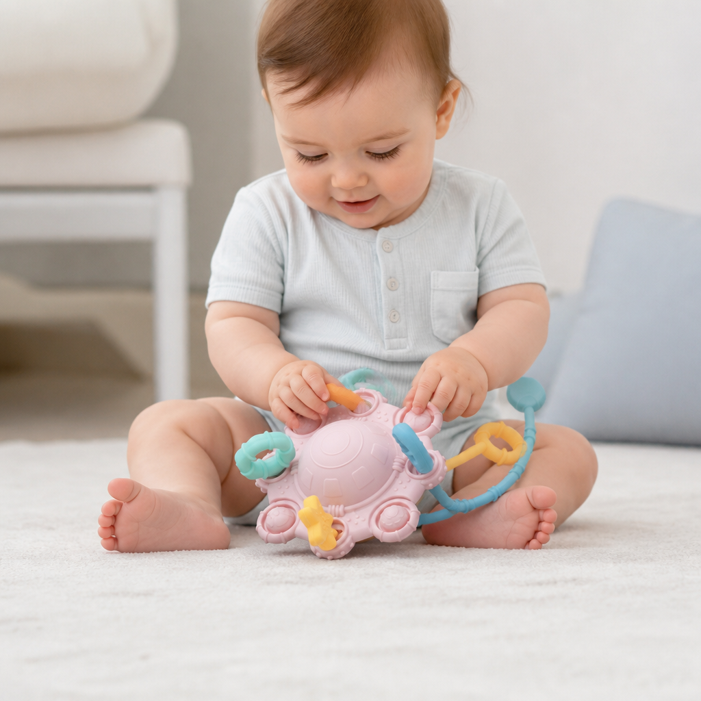 Montessori Sensory Pull & Explore Teething Toy – Silicone Pull Cord for Tactile Learning & Gum Relief
