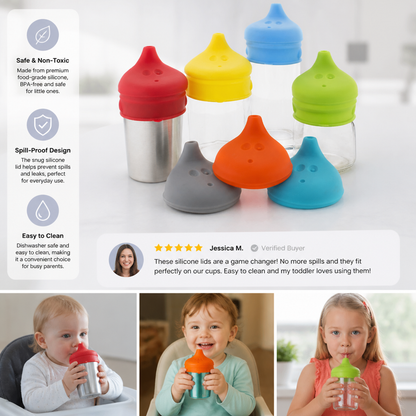 BPA-Free Spillproof Silicone Sippy Cup Lids with Straw