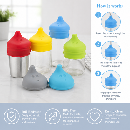 BPA-Free Spillproof Silicone Sippy Cup Lids with Straw