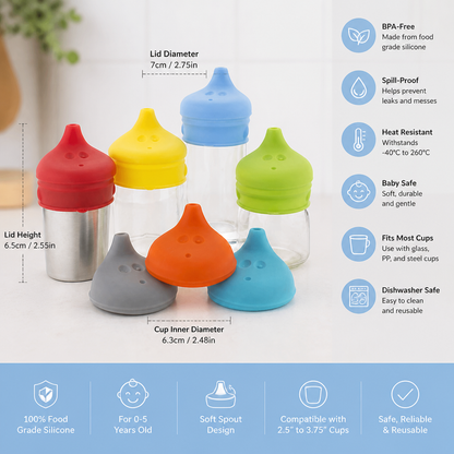 BPA-Free Spillproof Silicone Sippy Cup Lids with Straw