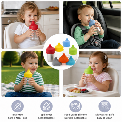 BPA-Free Spillproof Silicone Sippy Cup Lids with Straw