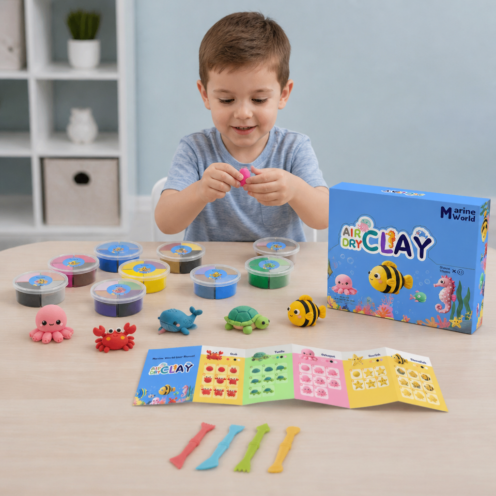 12-Piece Air Dry Clay Animal Craft Kit for Kids