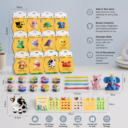 12-Piece Air Dry Clay Animal Craft Kit for Kids