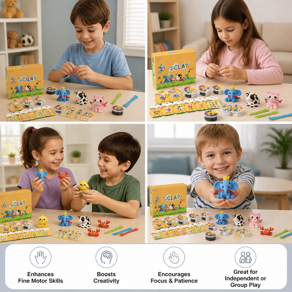 12-Piece Air Dry Clay Animal Craft Kit for Kids
