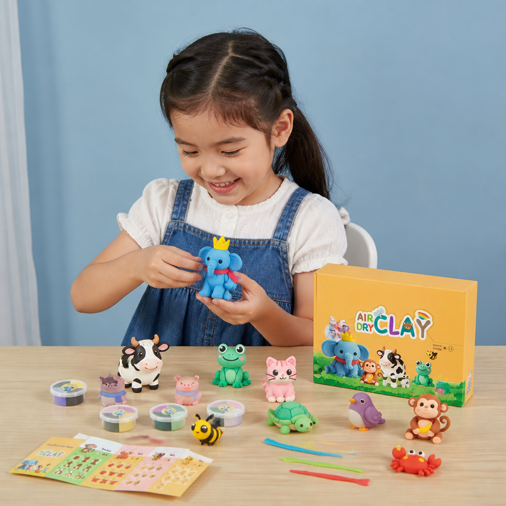 12-Piece Air Dry Clay Animal Craft Kit for Kids