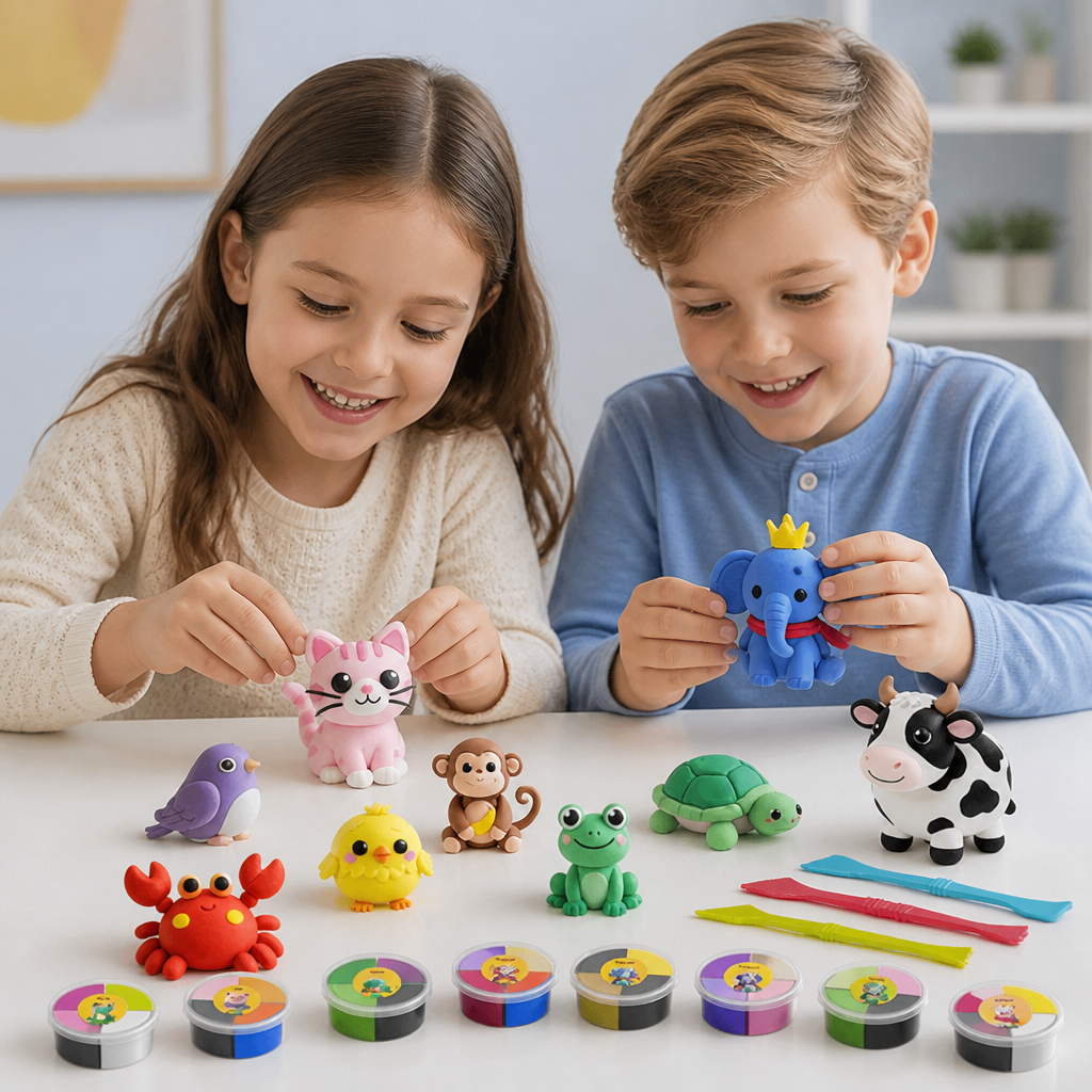 12-Piece Air Dry Clay Animal Craft Kit for Kids
