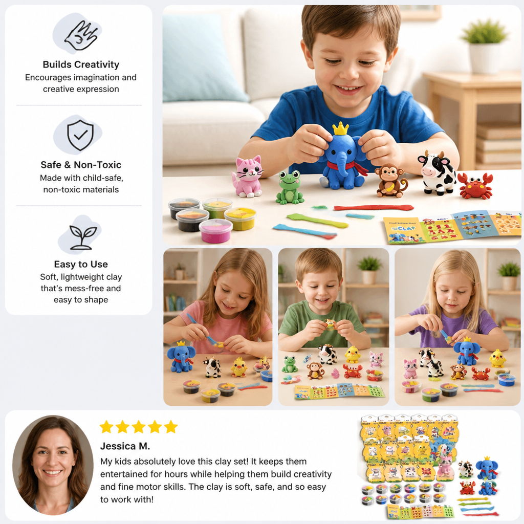 12-Piece Air Dry Clay Animal Craft Kit for Kids