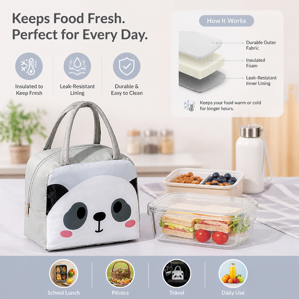 Cartoon Animal Insulated Lunch Bag for Kids