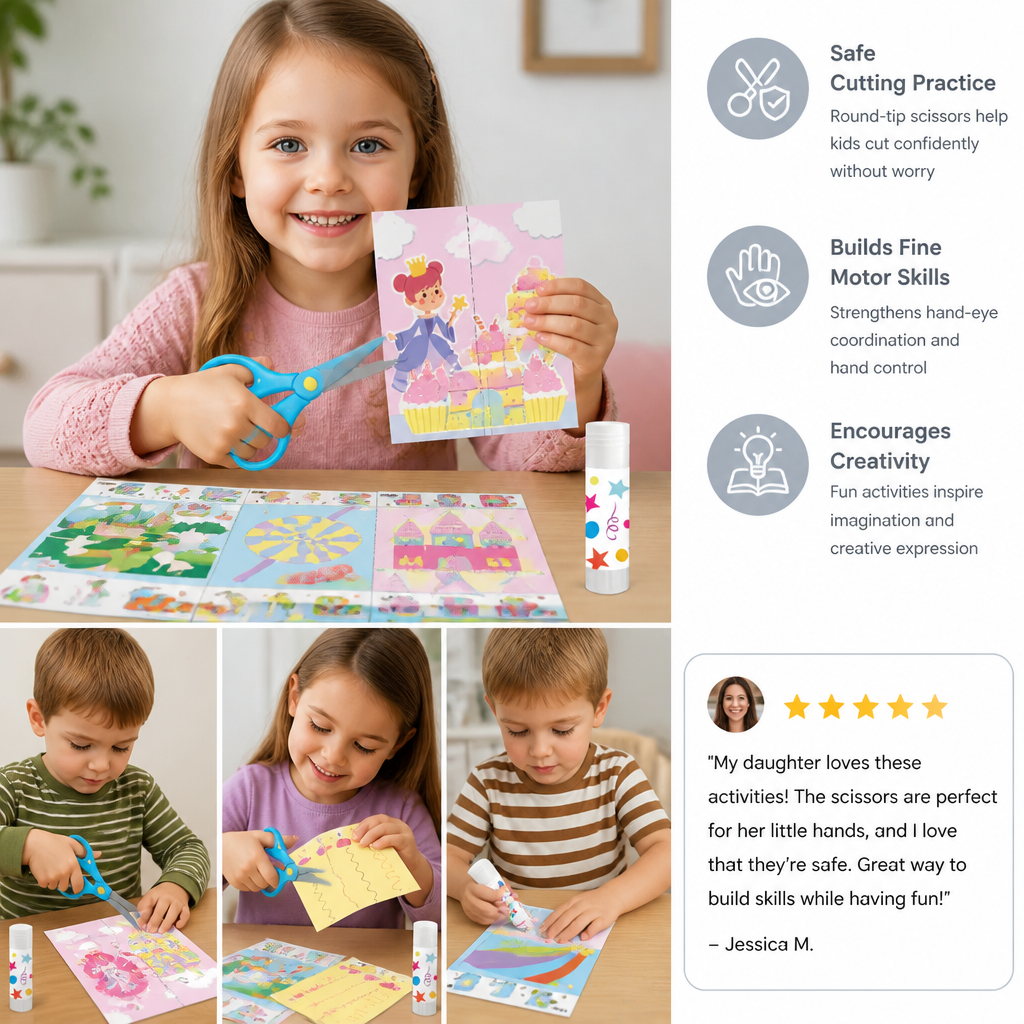 Kids Scissor Skills Activity Book – Safe Cutting Practice with Safety Scissors