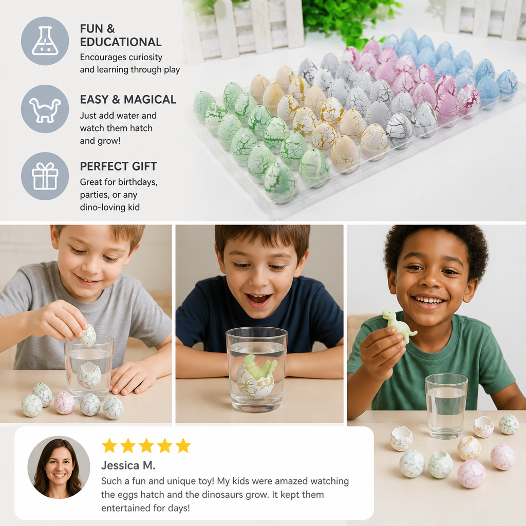 Hatching Dinosaur Egg Kit – Grow-in-Water Dino Eggs with Surprise Toys