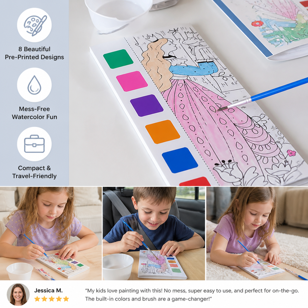 All-in-One Watercolour Painting Book with Built-In Paint & Brush