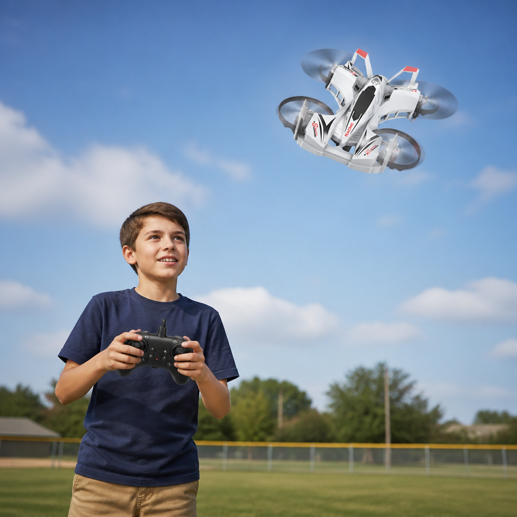 2-in-1 Remote Control Flying Drone & Stunt Racing Car