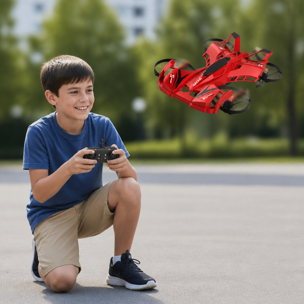2-in-1 Remote Control Flying Drone & Stunt Racing Car