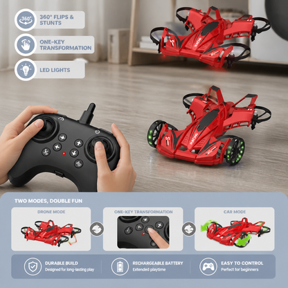 2-in-1 Remote Control Flying Drone & Stunt Racing Car