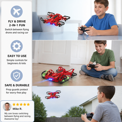 2-in-1 Remote Control Flying Drone & Stunt Racing Car