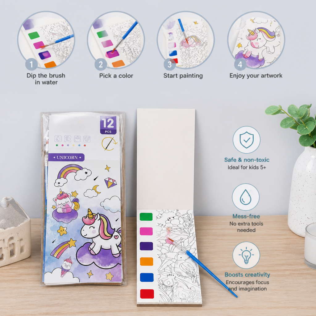 All-in-One Watercolour Painting Book with Built-In Paint & Brush