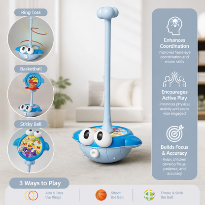 3-in-1 Educational Activity Game – Ring Toss, Basketball & Sticky Ball