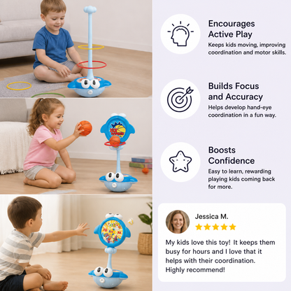 3-in-1 Educational Activity Game – Ring Toss, Basketball & Sticky Ball