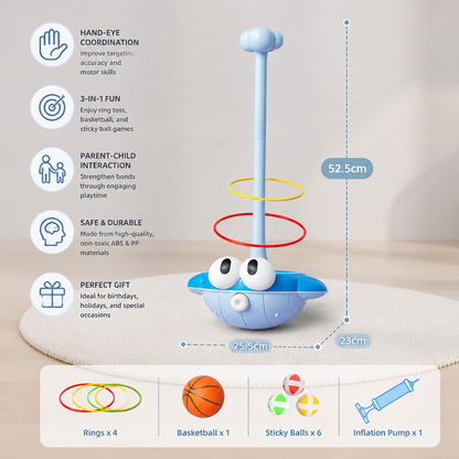 3-in-1 Educational Activity Game – Ring Toss, Basketball & Sticky Ball