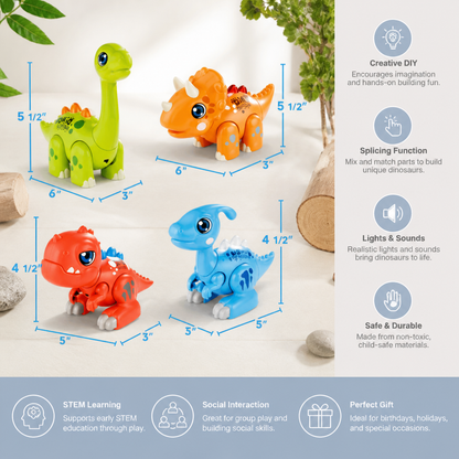 Easy-Assembly STEM Learning Dinosaur Toy with Lights & Sounds