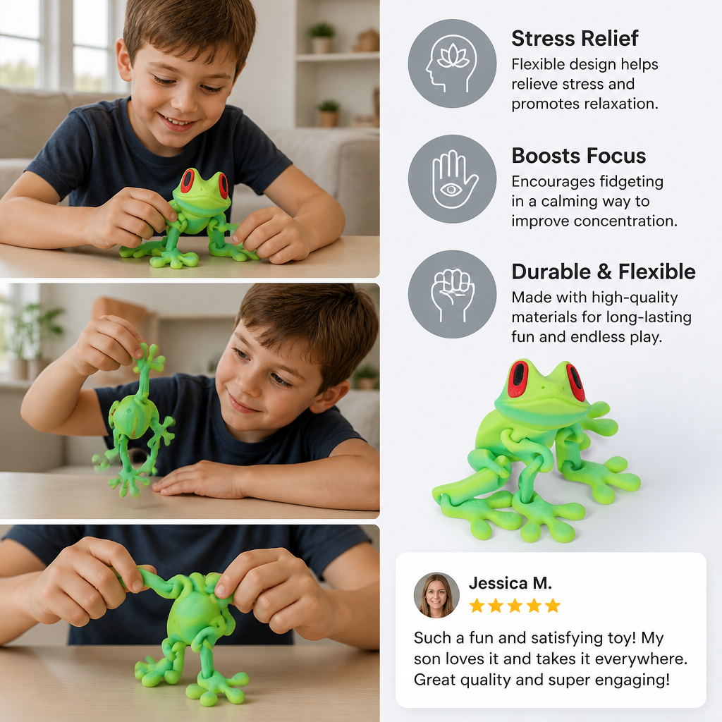 3D Printed Magnetic Flexible Frog Fidget Toy