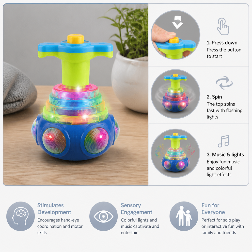Interactive Light-Up Musical Spinning Top Toy for Kids