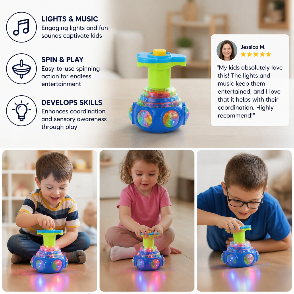 Interactive Light-Up Musical Spinning Top Toy for Kids