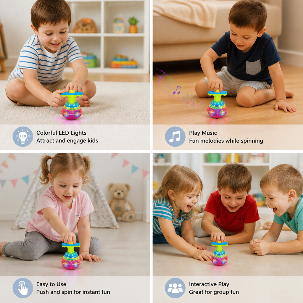Interactive Light-Up Musical Spinning Top Toy for Kids