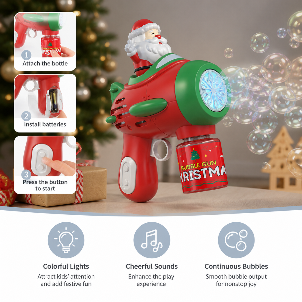 Electric Christmas Bubble Gun with Lights & Sounds for Kids