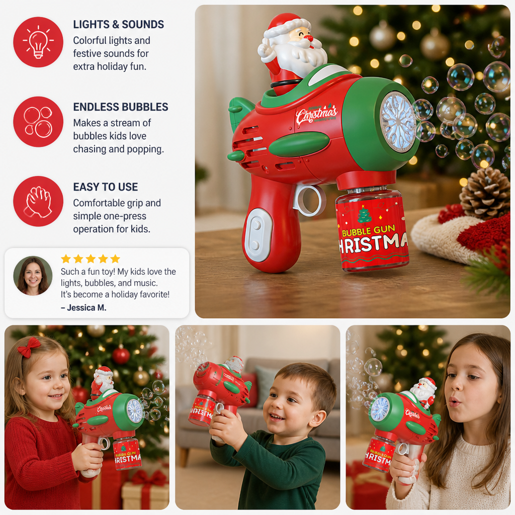 Electric Christmas Bubble Gun with Lights & Sounds for Kids