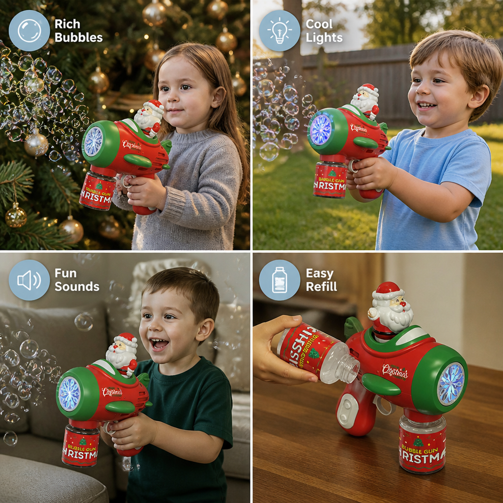 Electric Christmas Bubble Gun with Lights & Sounds for Kids