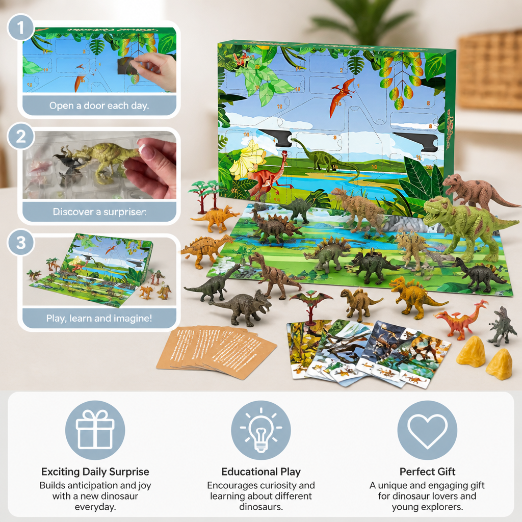 24-Day Dinosaur Toy Advent Calendar with Surprise Figures