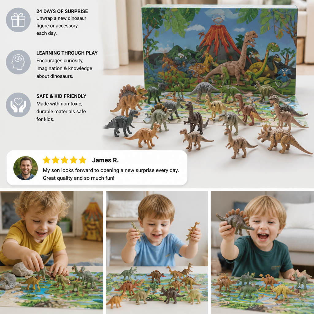 24-Day Dinosaur Toy Advent Calendar with Surprise Figures