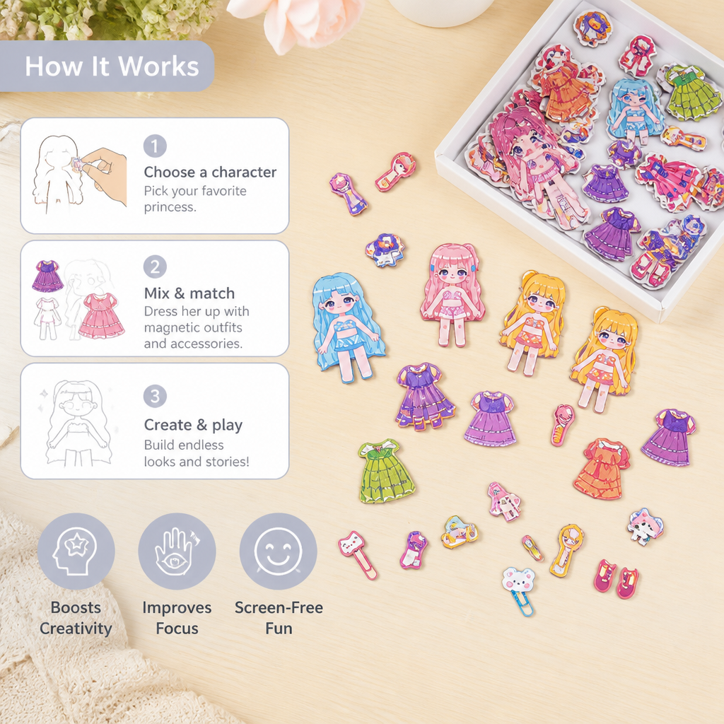 Princess Magnetic Dress-Up Set with 3D Stickers